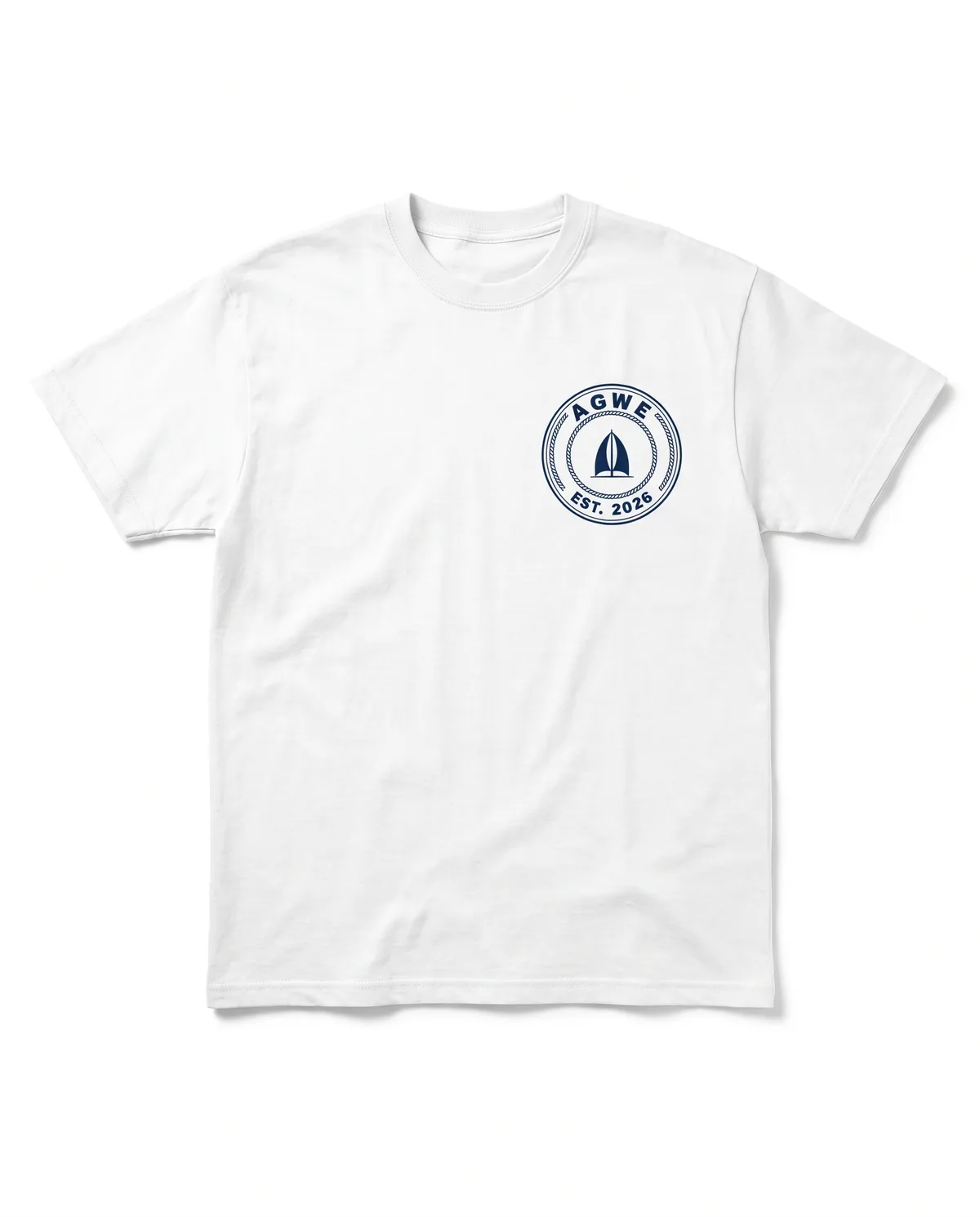The Muster Tee: Heavyweight white, badge on the chest