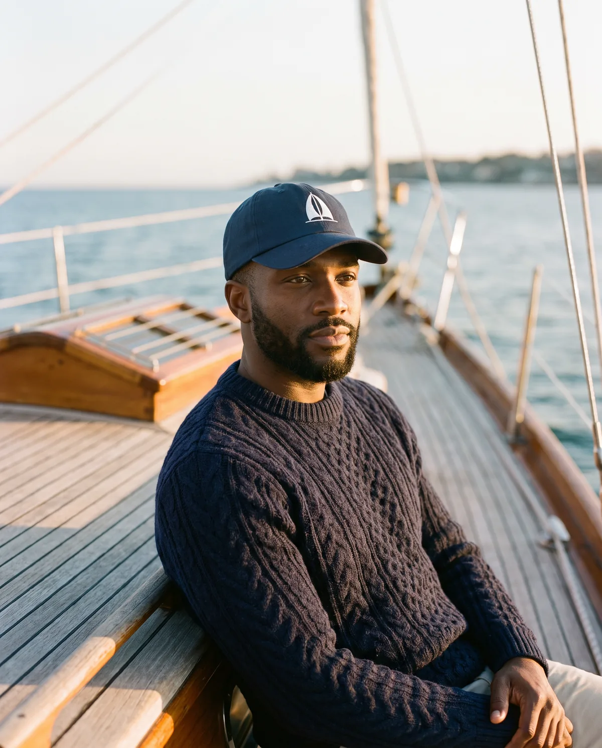 The Deck Cap: Navy twill, the sail embroidered
